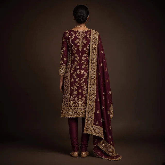 Wine Zari Party Salwar Suit