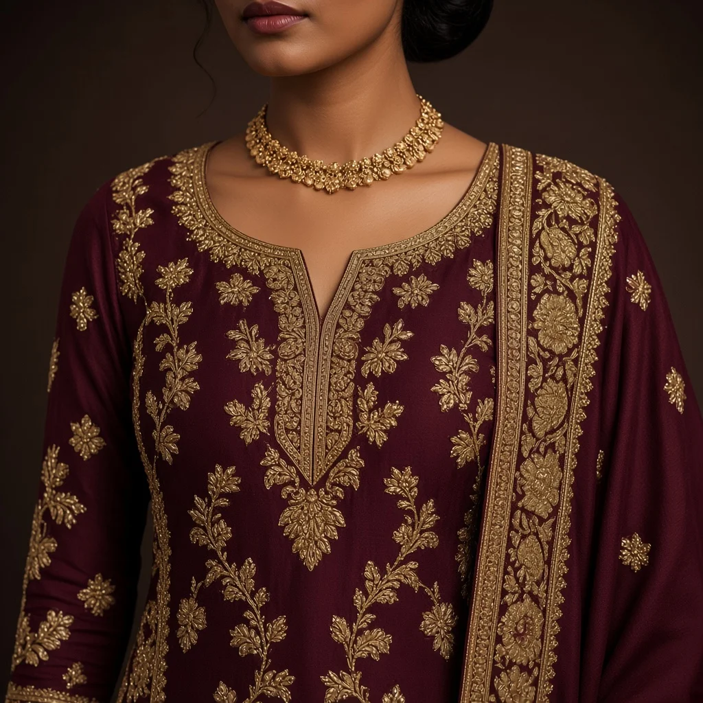 Wine Zari Party Salwar Suit